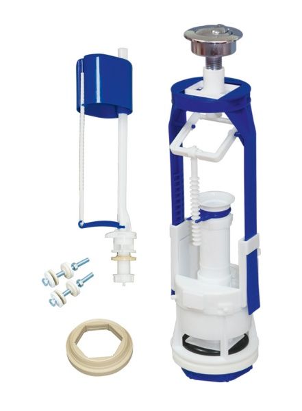 Арматура к унитазу, нижняя подводка, 2 кнопки, пластик/хром, Стоп-слив