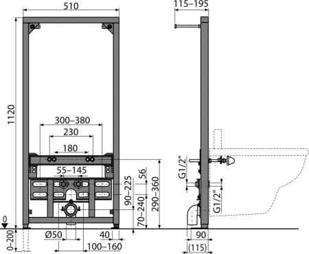 Система инсталляции (монтажная рама) для биде A105/1120