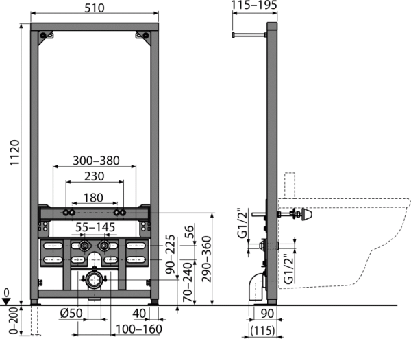 Система инсталляции (монтажная рама) для биде A105/1120