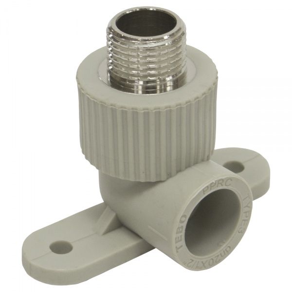 Угольник PPRC комбинированный НР с креплением 20х1/2"   (сер.)  Tebo (20/80)