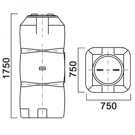 Емкость ПЭ прямоугольная для воды 800л (Т800ФК23) вертикальная
