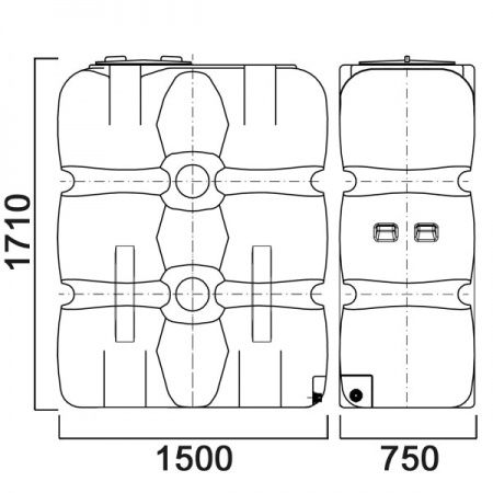 Емкость ПЭ прямоугольная для воды 1500л (Т1500ФК23) вертикальная