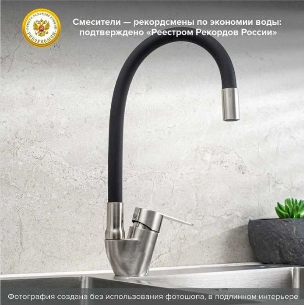 Смеситель РМС для кухни одноручныйгайка,  нерж+серый, нерж.сталь, SUS126BL-016F