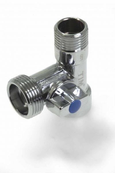 Кран для подключения приборов (проходной тройник с шаровым краном) 1/2"НРх3/4"х1/2"ВР (хром)