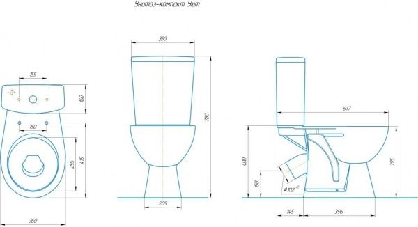 Унитаз "Уют", коричневый декор, 2кноп.,косой вып.,нижн.подв., сиденье полипропилен