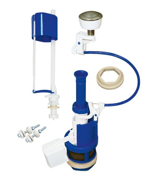 Арматура к унитазу, нижняя подводка, 1 кнопка, пластик/хром/тросик