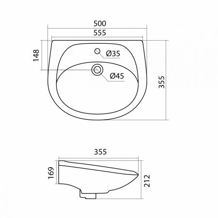 Умывальник "Бриз-50" с переливом, без комплекта, 1 отверстие, белый