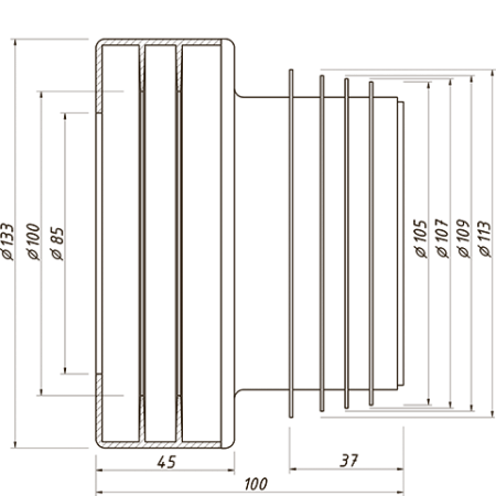 Манжета для унитаза прямая D105-110мм, длина 100 мм.