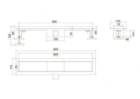 Линейный трап 80х7см, из нерж. стали с горизонтальным выпуском, гидро+сухая защита от запаха, ТЛ-01