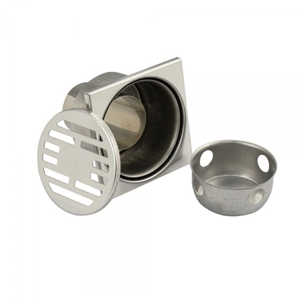 Трап из нежарвеющей стали квадратный 10х10см с вертикальным (прямым) выпуском Ф50 мм САНАКС