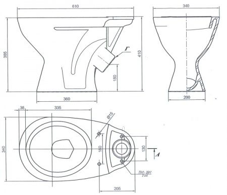 Унитаз "Универсал NEW 45" с бачком, белый, 2 кн.арм., косой выпуск, нижн.подв., сид. полипропилен