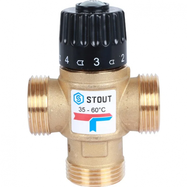 Клапан термостатический смесительный STOUT 1" НР Tрег=35-60оС  KVS 2,5
