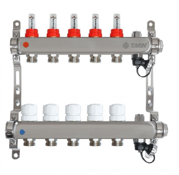Коллекторная группа с расходомерами UC-5,   5 вых. (н/ж, авт.возд.+дренаж+кронштейны)