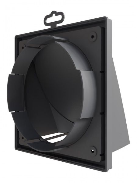 Выход стенной пластиковый D-150/160, 190х190мм, с клапанном (серый)