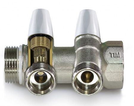 Коллектор вентильный регулирующий под 45", ВР  1" - 2х16 с цангами ф16, красные/синие