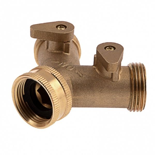 Разветвитель на две линии, регулируемый, ЛАТУННЫЙ на трубу ВР 3/4" для быстроразъемного соединения