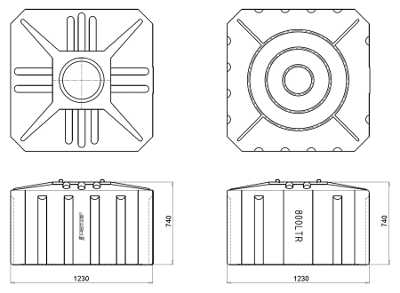 Емкость ПЭ прямоугольная горизонтальная синего цвета SQ 800л