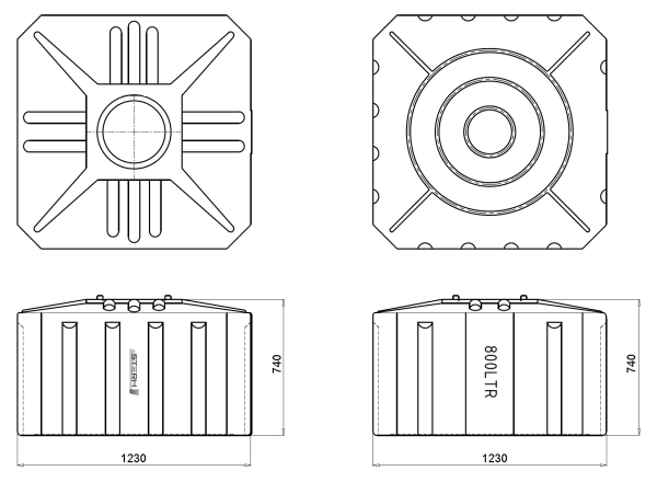 Емкость ПЭ прямоугольная горизонтальная черного цвета SQ 500л