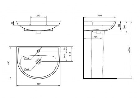 Умывальник "Прайм" с переливом, без комплекта, 1 отверстие, белый