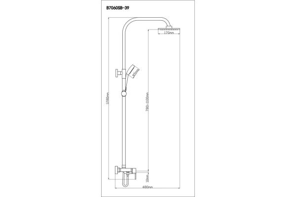 Смеситель для душа одноручный с жесткой стойкой, тропическая лейка, латунь, B7060SB-39