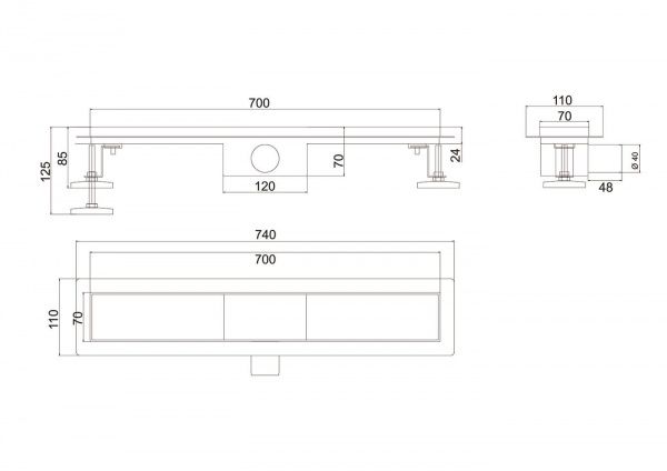 Линейный трап 80х7см, из нерж. стали с горизонтальным выпуском, гидро+сухая защита от запаха, ТЛ-03