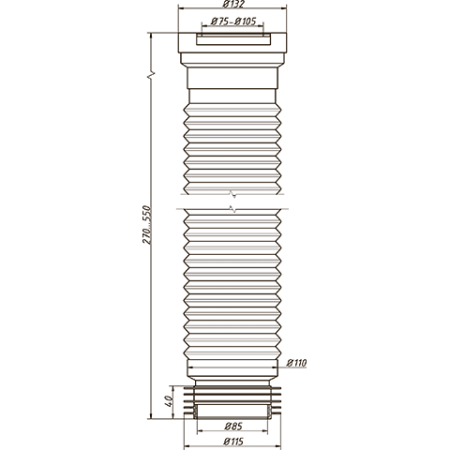 Гофроподвод к унитазу Ду110 L 27-55см АРМИРОВАННЫЙ