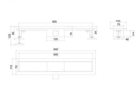 Линейный трап 60х7см, из нерж. стали с горизонтальным выпуском, гидро+сухая защита от запаха, ТЛ-04