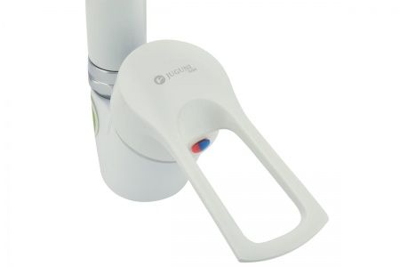 Смеситель для кухни белый одноручный Juguni Luxe с поворотным изливом, 40 картридж, гайка