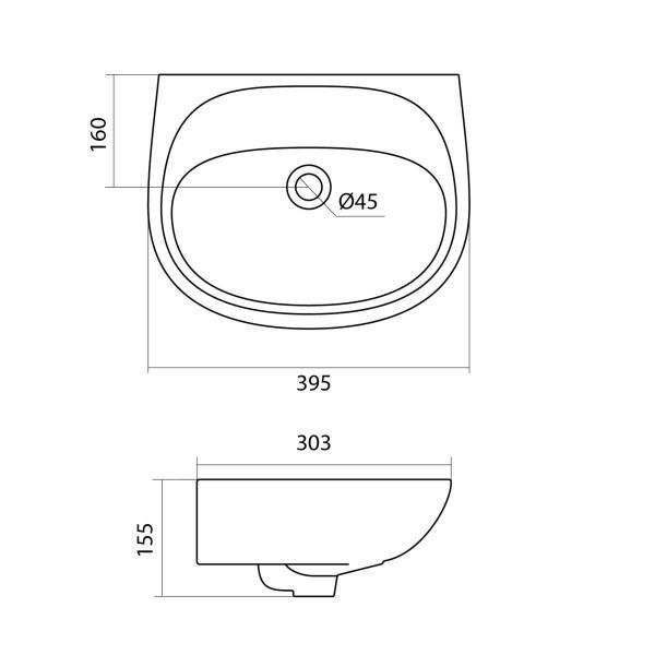 Умывальник "Анимо-40" с переливом, без комплекта, без отверстия, белый