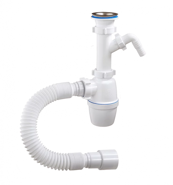 АВРОРА Сифон бутылочный, нерж. сетка (70мм) 1 1/2х40 с отвод для с/машины, г/т 40/50 (650мм)