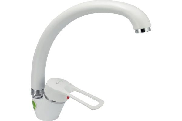 Смеситель для кухни белый одноручный Juguni Luxe с поворотным изливом, 40 картридж, гайка