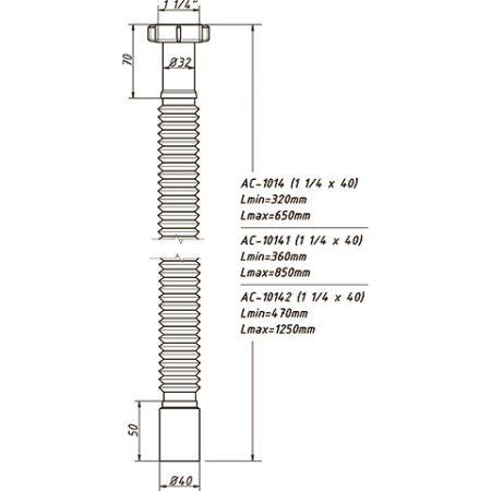 Гибкая труба 1 1/4" х 40 (максимальная длина 850мм)