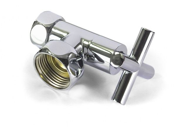 Кран для углового соединения, маховик - крест, 1" (накидная гайка) х 3/4" (накидная гайка) (хром)