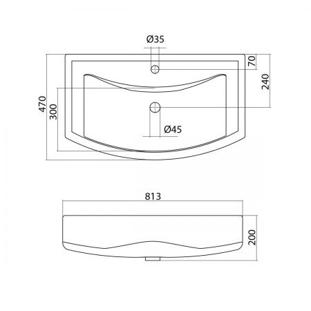 Умывальник мебельный "Балтика 80" с переливом, без комплекта, 1 отверстие, белый
