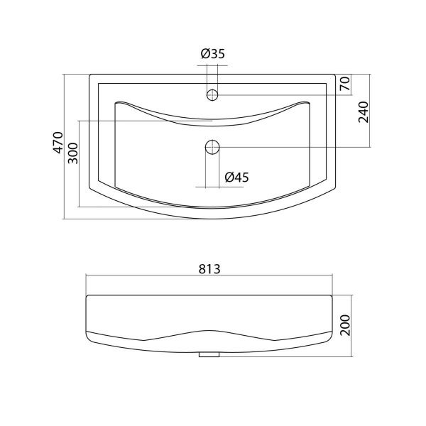 Умывальник мебельный "Балтика 80" с переливом, без комплекта, 1 отверстие, белый