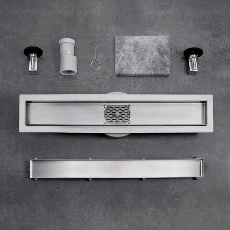 Линейный трап 50х7см, из нерж. стали с горизонтальным выпуском, гидро+сухая защита от запаха, ТЛ-02