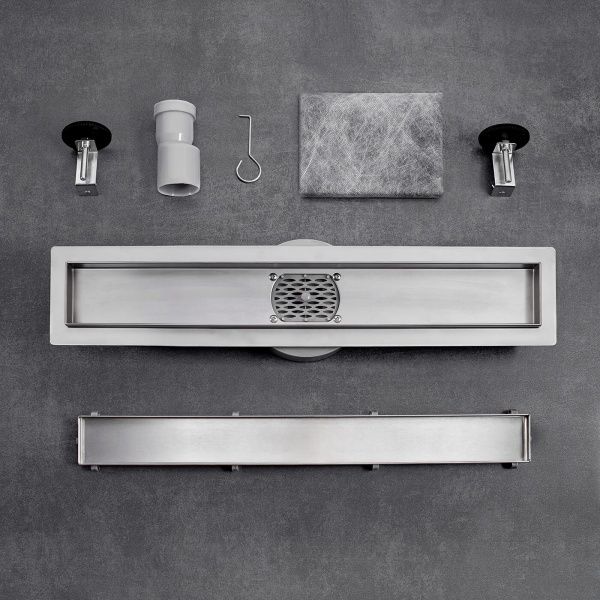 Линейный трап 80х7см, из нерж. стали с горизонтальным выпуском, гидро+сухая защита от запаха, ТЛ-02