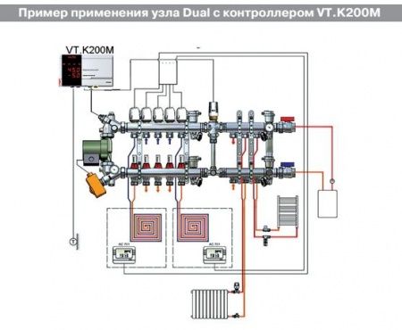 Насосно-смесительный узел без насоса VALTEC VT.DUAL.0.130, длина насоса 130 мм. /Без насоса/