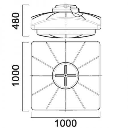 Бак ПЭ для душа 250л. (черный) (1000х1000х480) с дыхательным клапаном
