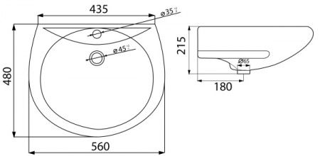 Умывальник "Оптима" с переливом, без комплекта, 1 отверстие, белый
