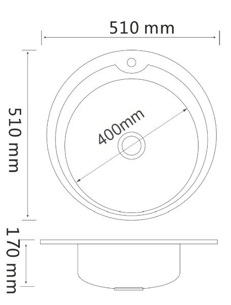 Мойка нерж.врезная курглая РМС, MD8-51(0,8), МАТОВАЯ, D510х170мм