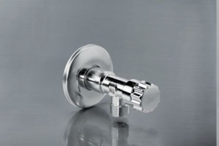 Кран вентильный для подключения приборов, с отражателем, УГЛОВОЙ 1/2"НРх1/2"НР (хром)