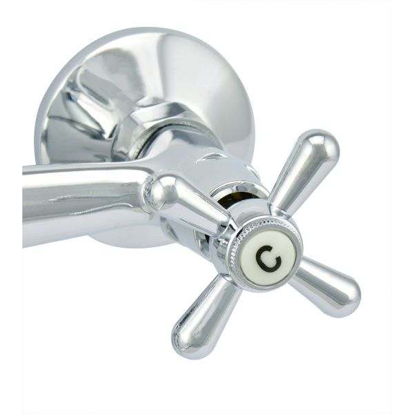 Смеситель  для ванны "Istok life" двуручный, длинный S излив, настенное крепление, кер. кран букса