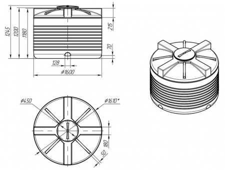 Емкость ПЭ цилиндрическая синего цвета VERT 2000л