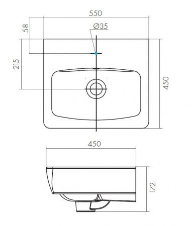 Умывальник "Нео-55" с переливом, без комплекта, 1 отверстие, белый