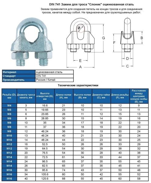 Зажим д/ троса нерж. "скоба"  4мм.   (DIN 741)