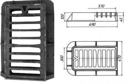 Дождеприемник прямоугольный ДМ/ДМ1(С250) 690х470х120 установка по короткой стороне