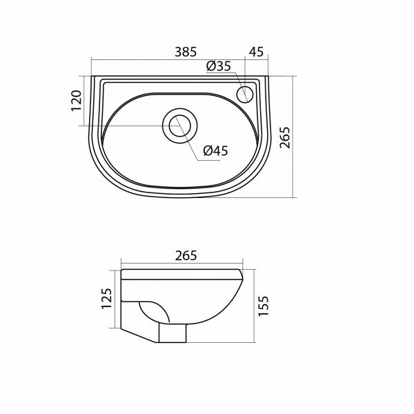 Умывальник "Бриз-40" с переливом, без комплекта, 1 ПРАВОЕ отверстие, белый