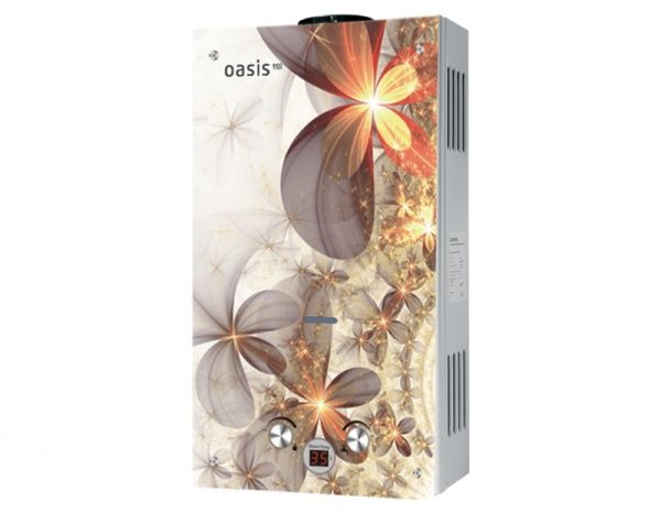 Водонагреватель газовый OASIS Eco B-20D Бежевые цветы, 10 л/мин (с дисплеем)