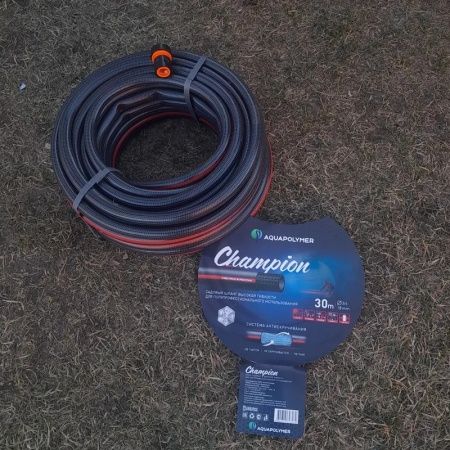 Шланг полив 3/4" (18мм) Чемпион, армированный, 3 слойный, черный с красной полосой (20м)